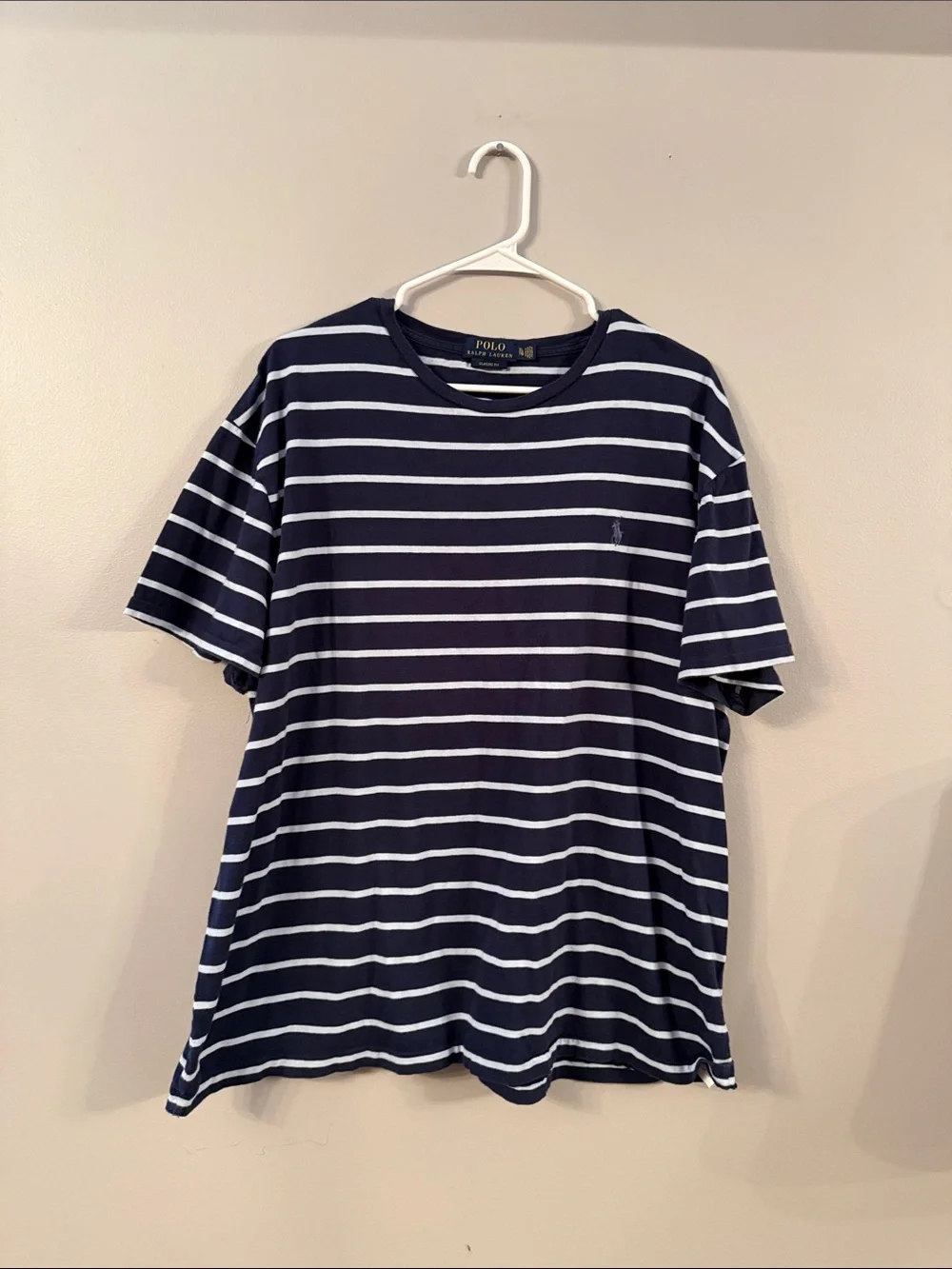 Polo by Ralph Lauren Navy Horizontal Stripe Crewneck Tee - XL - very soft